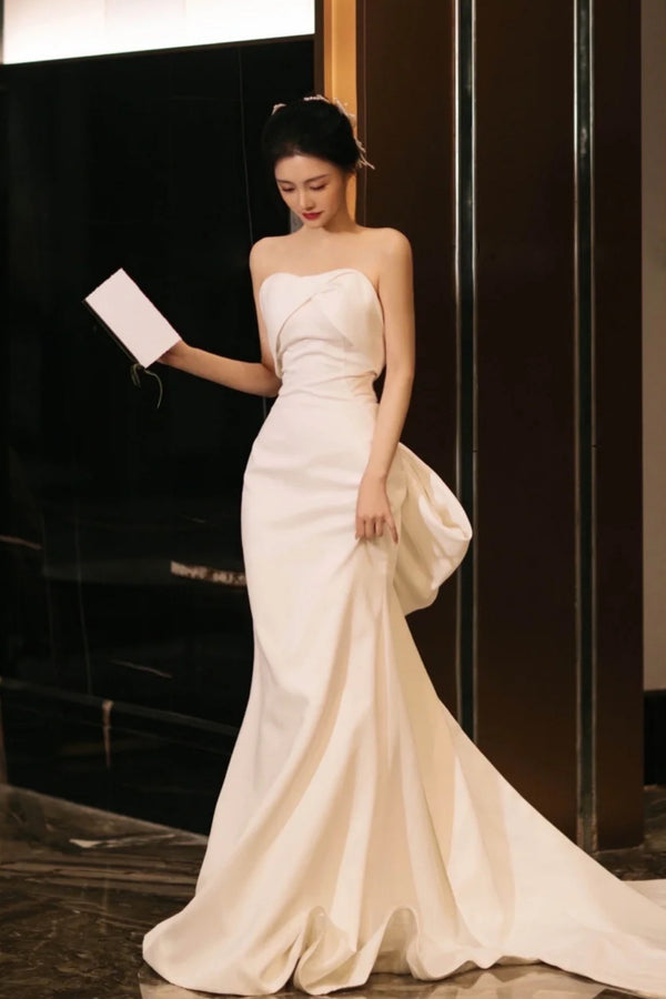 Tube Back Bow Mermaid White Gown