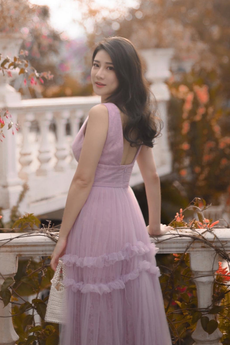 Hygea Ruffle Lilac Tulle Gown