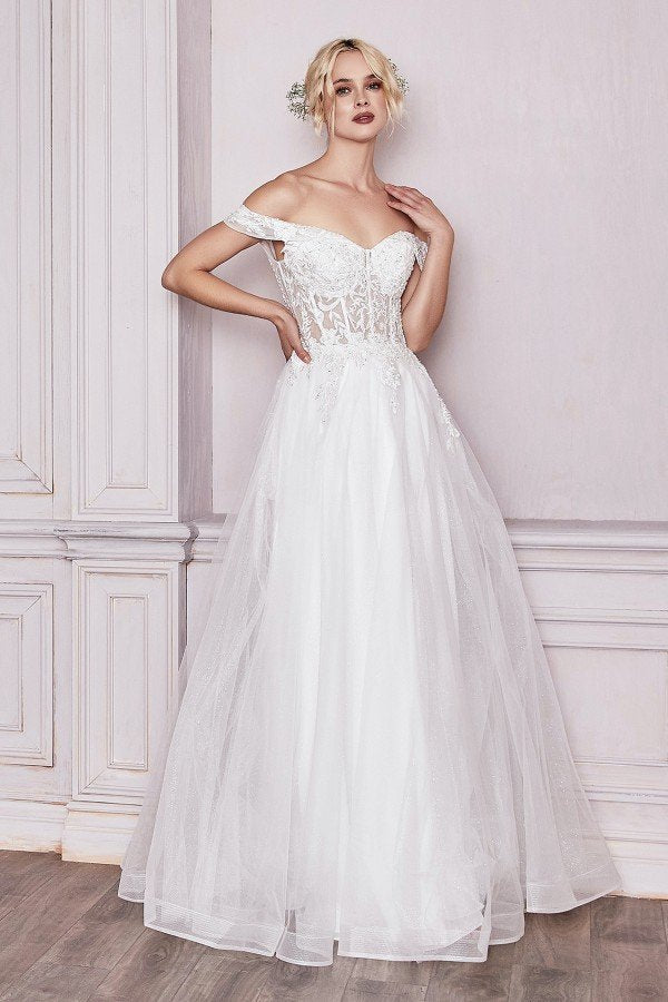 CD Lace Off Shoulder White Gown