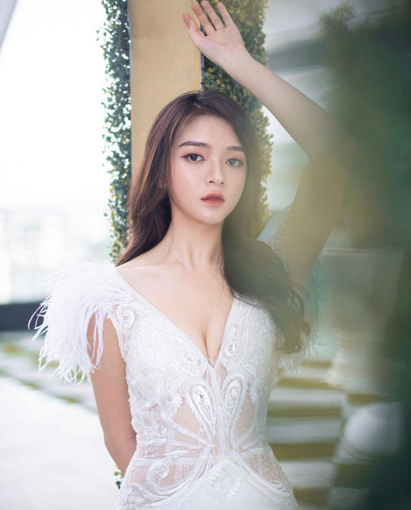 PS Soleil Furry Feather White Gown