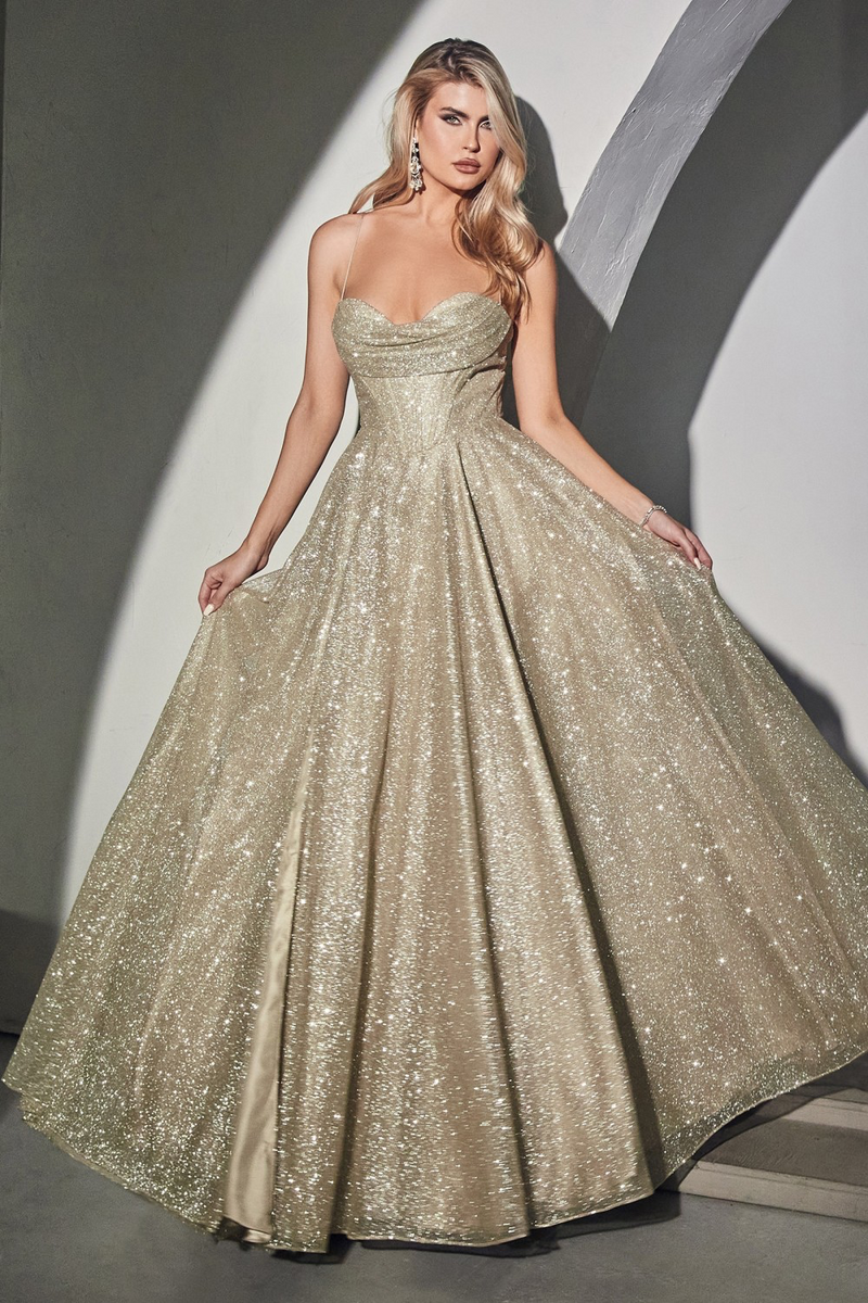 CD Thalia Stardust Champagne Gold Flare Gown