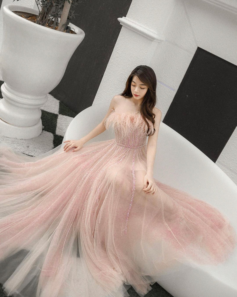 Misty Pink Furry Lining Gown