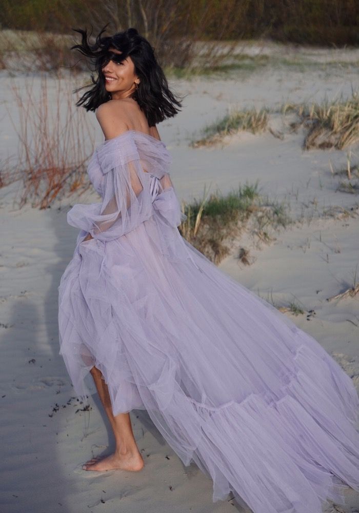 milla purple dress Milla Women's Sheer Sleeves Maxi Tulle Dress