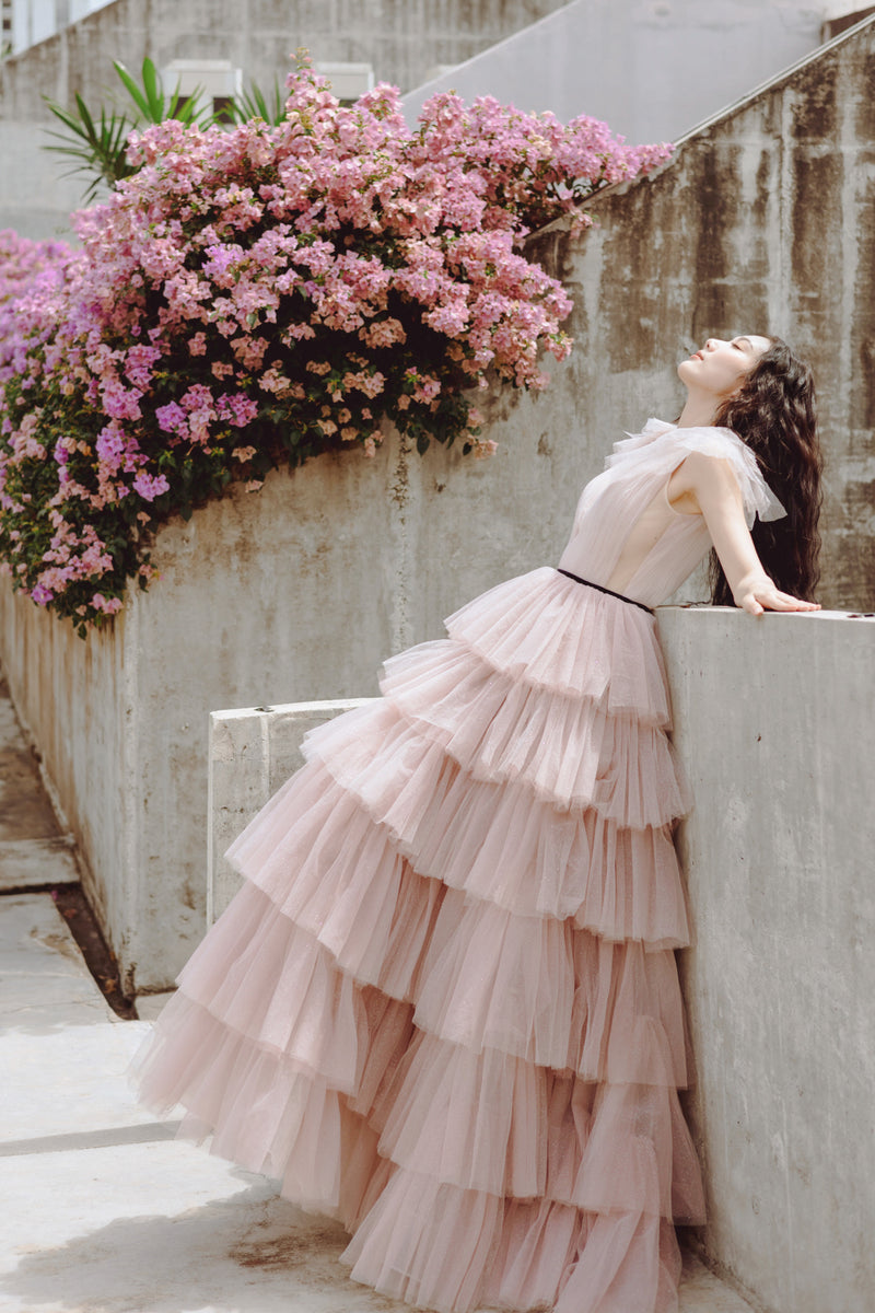 Rosanna Pink Tiered Ruffles Gown – GlamEdge Dress & Gown