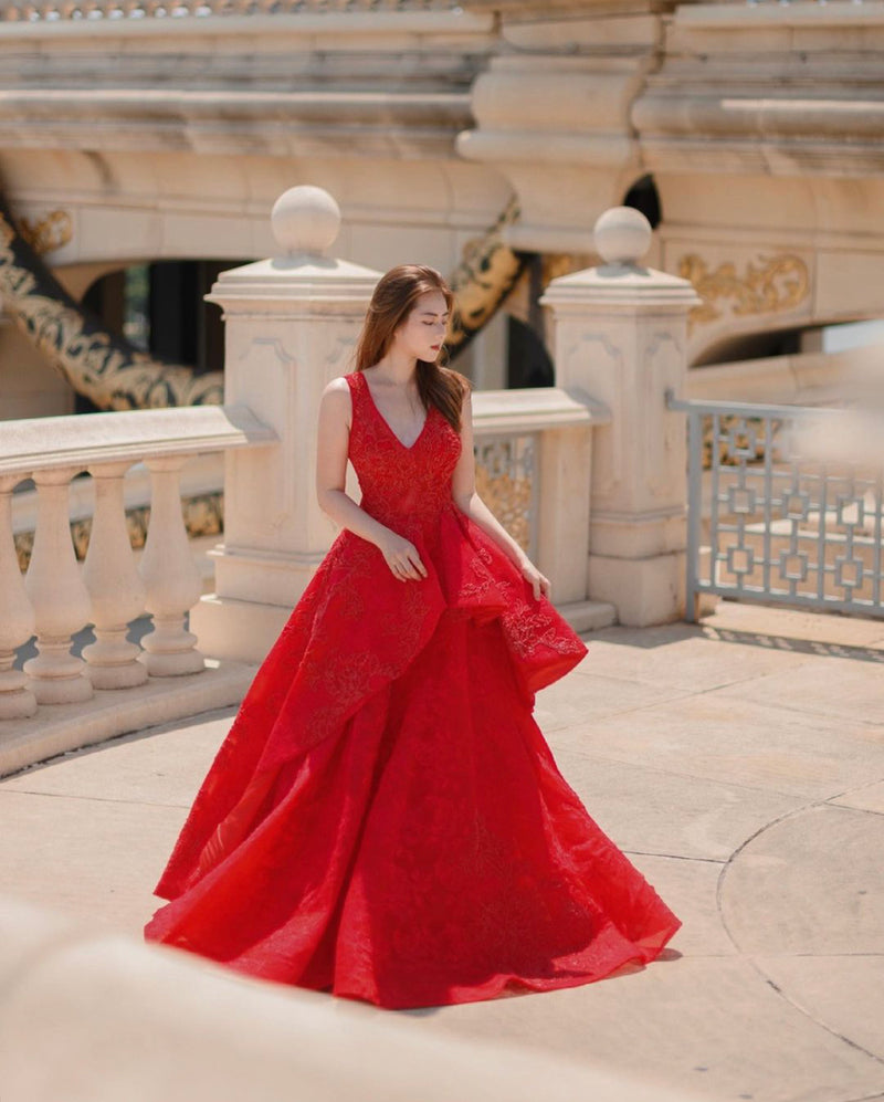 AL Anteros Red Flare Gown