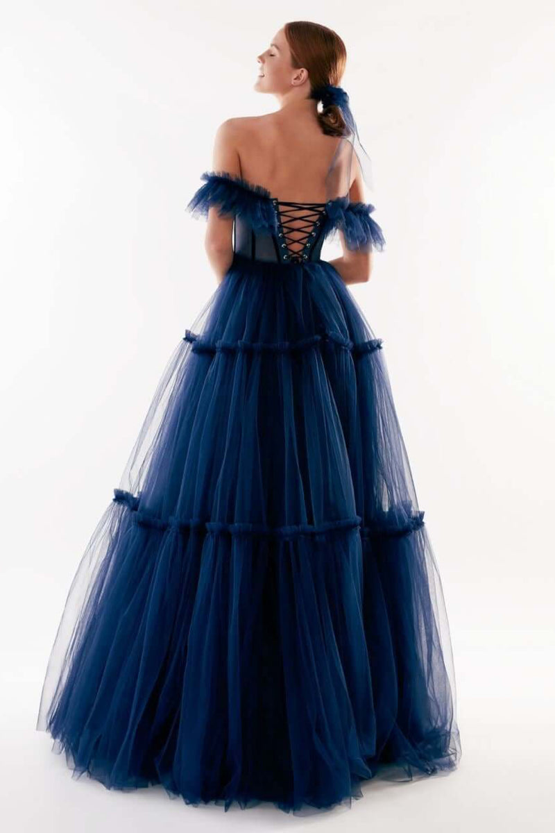 Milla Navy Tulle Off Shoulder Gown