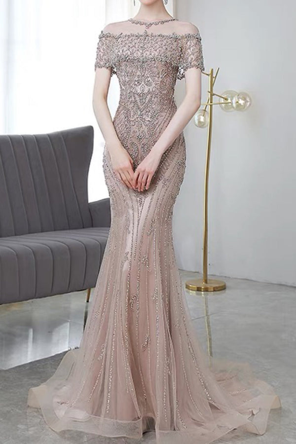 Majestic Silver Champagne Mermaid Gown