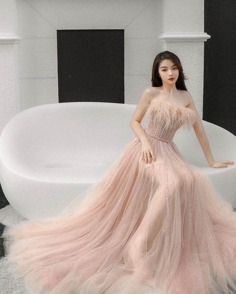 Misty Pink Furry Lining Gown