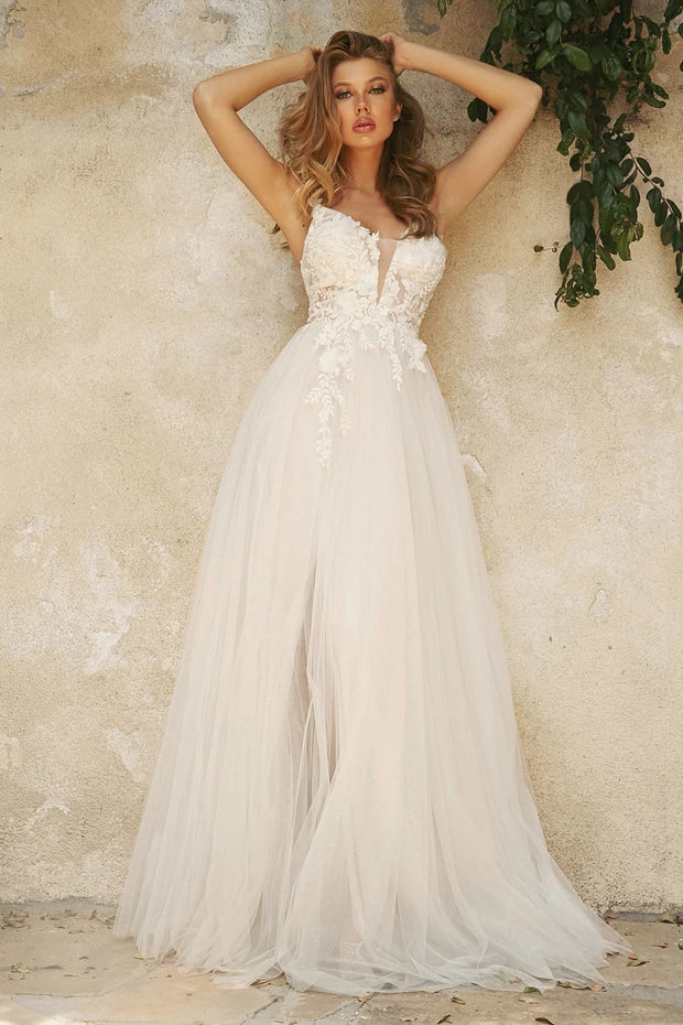 CD Floral Tulle White Gown