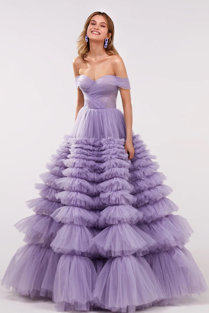 Milla Camilia Lavender Ruffles Off Shoulder Gown