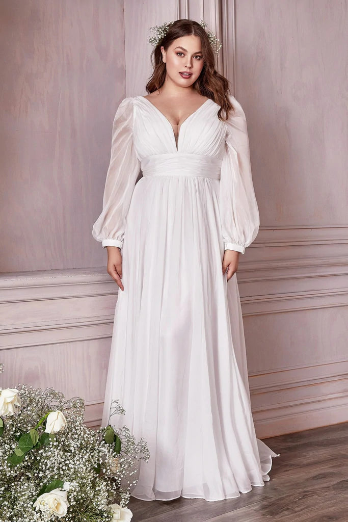 CD Chiffon Long Sleeve White Gown