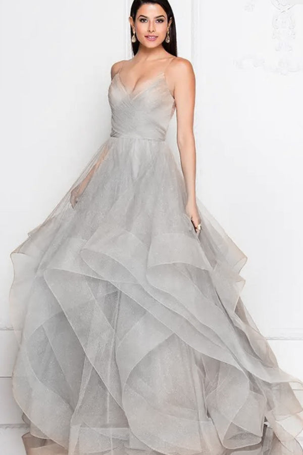 Hayley Silver Ruffles Gown