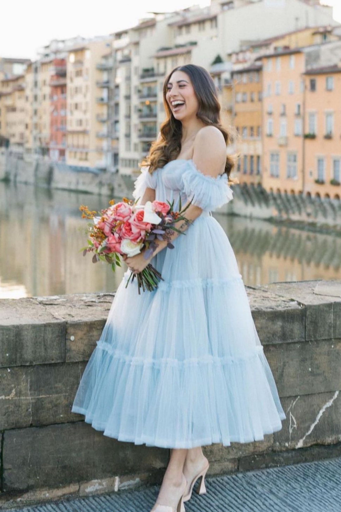 Milla Dione Baby Blue Tulle Off Shoulder Midi Gown – GlamEdge Dress & Gown