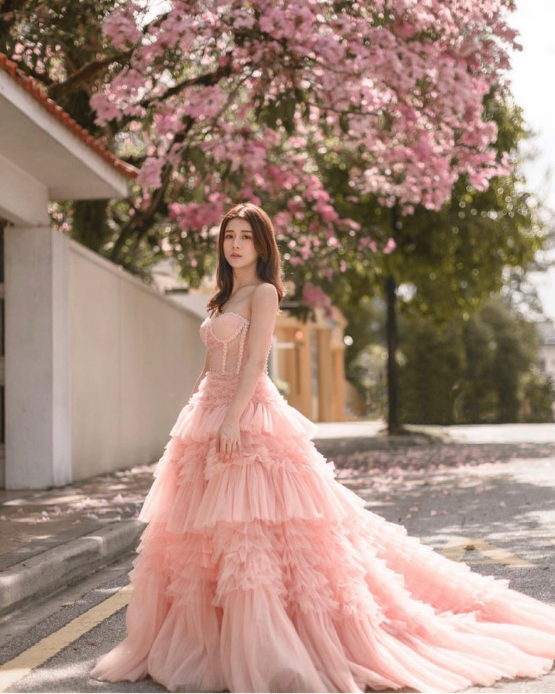 AL Princessa Tulle Ruffle Pink Ballgown