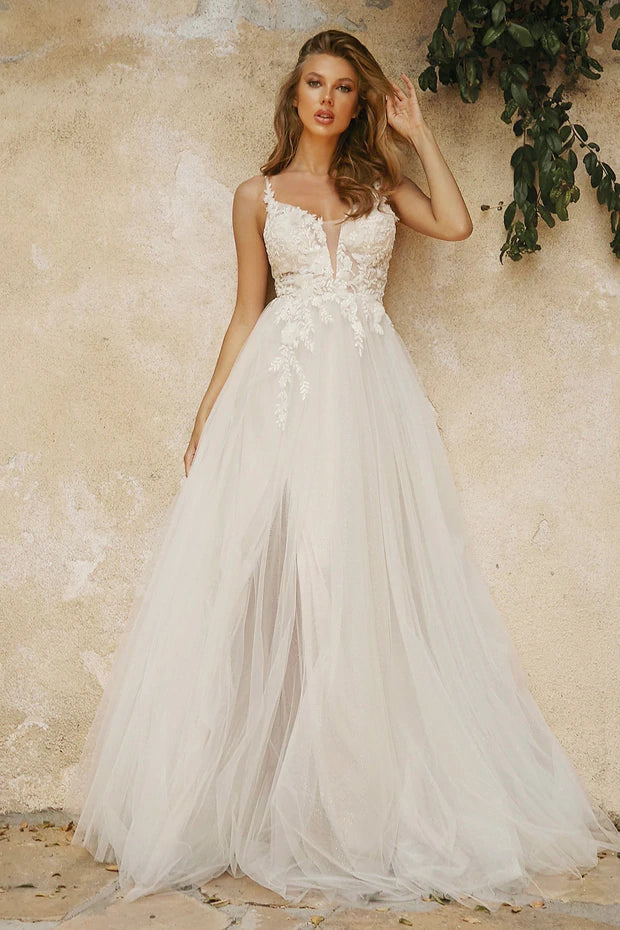 CD Floral Tulle White Gown