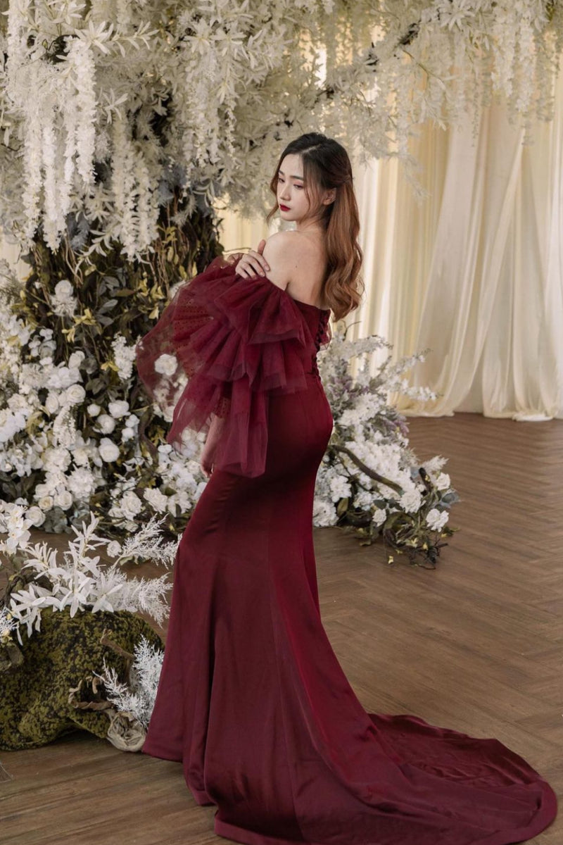 Valentino Puffy Maroon Gown