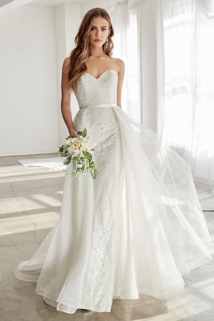 AL Elena White Tulle Overskirt Gown
