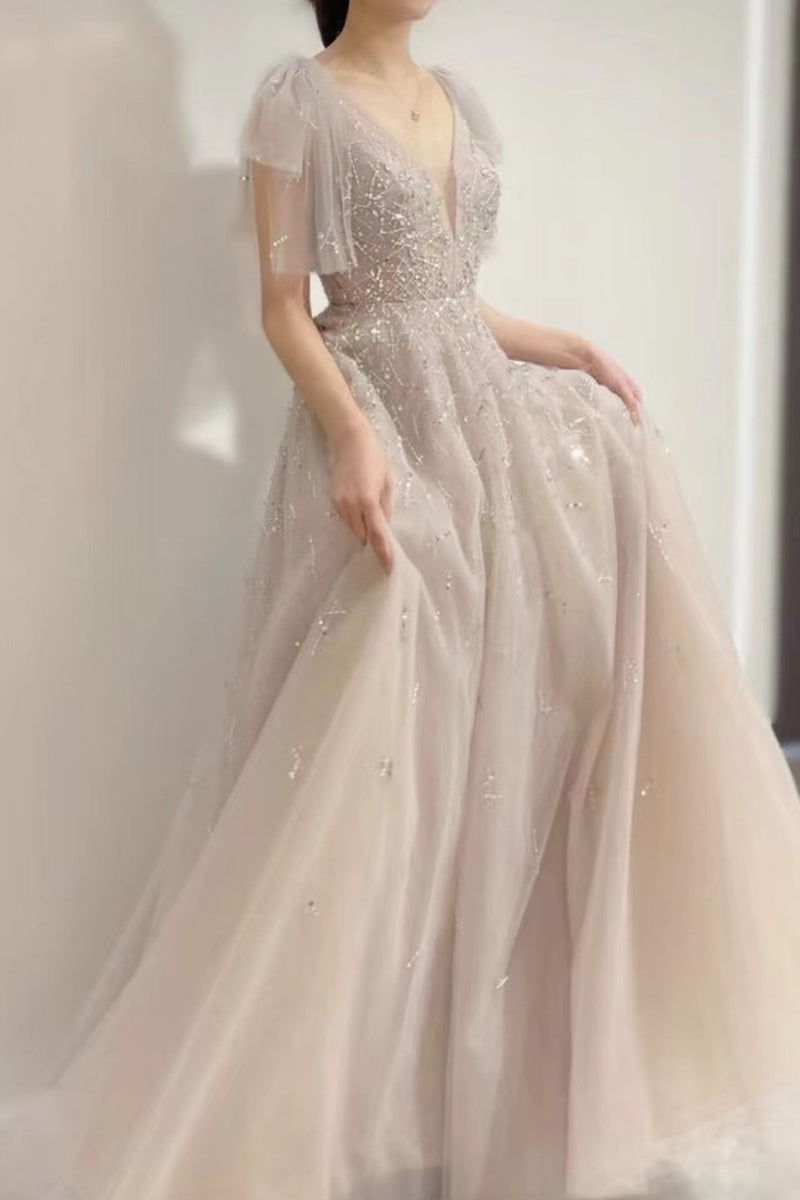 Luna Crystal Mauve Bow Tulle Gown