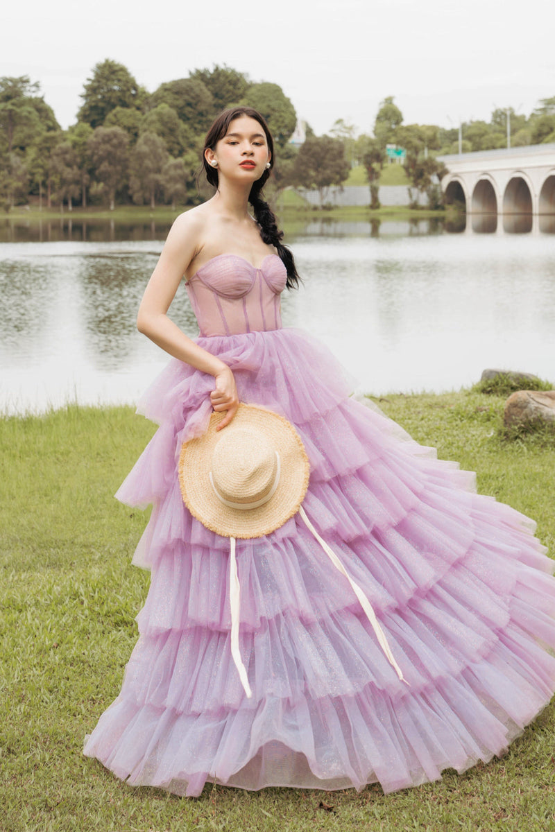 Viola Lavender Tulle Tiered Gown