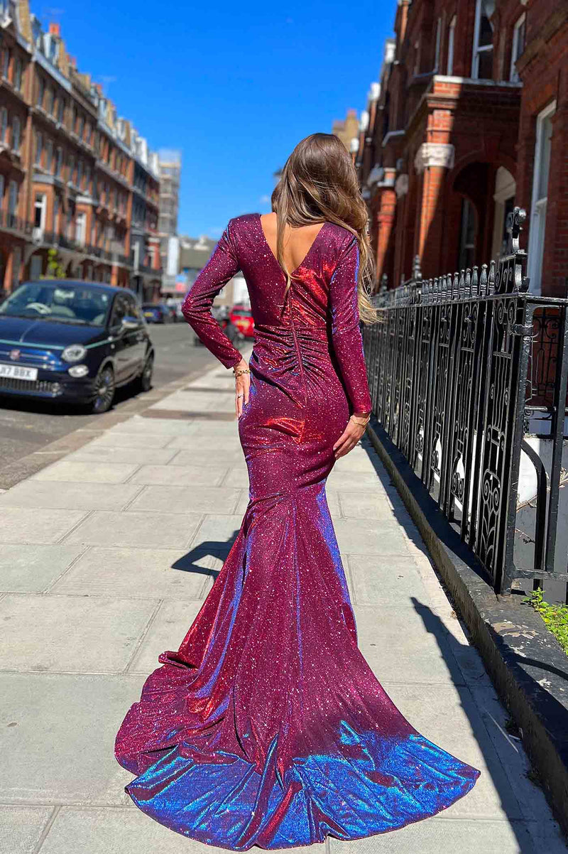 JA Amari Long Sleeve Stardust Wine Gown GlamEdge Dress & Gown JA Amari Long Sleeve Stardust Wine Gown GlamEdge Dress & Gown