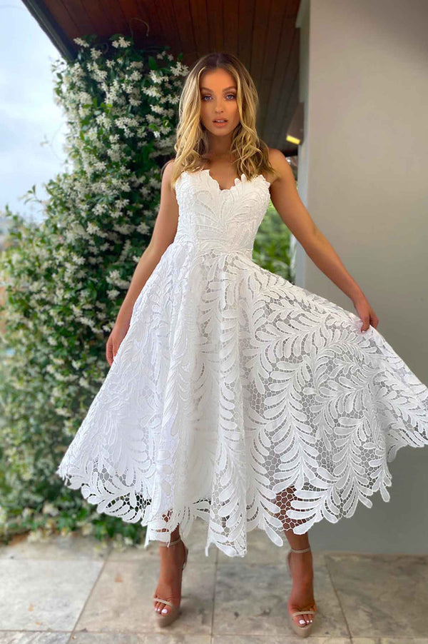 JA Gia Sweetheart White Midi Gown