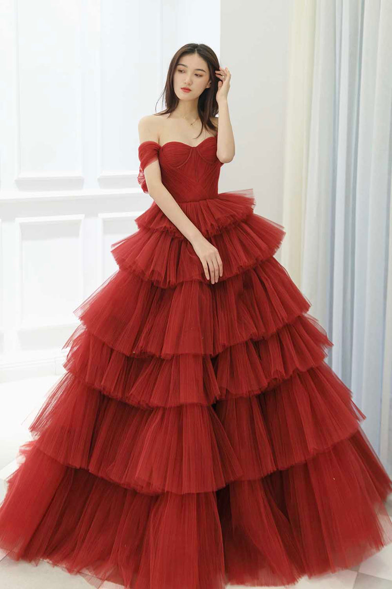 LP Lucia Red Tiered Ruffles Gown