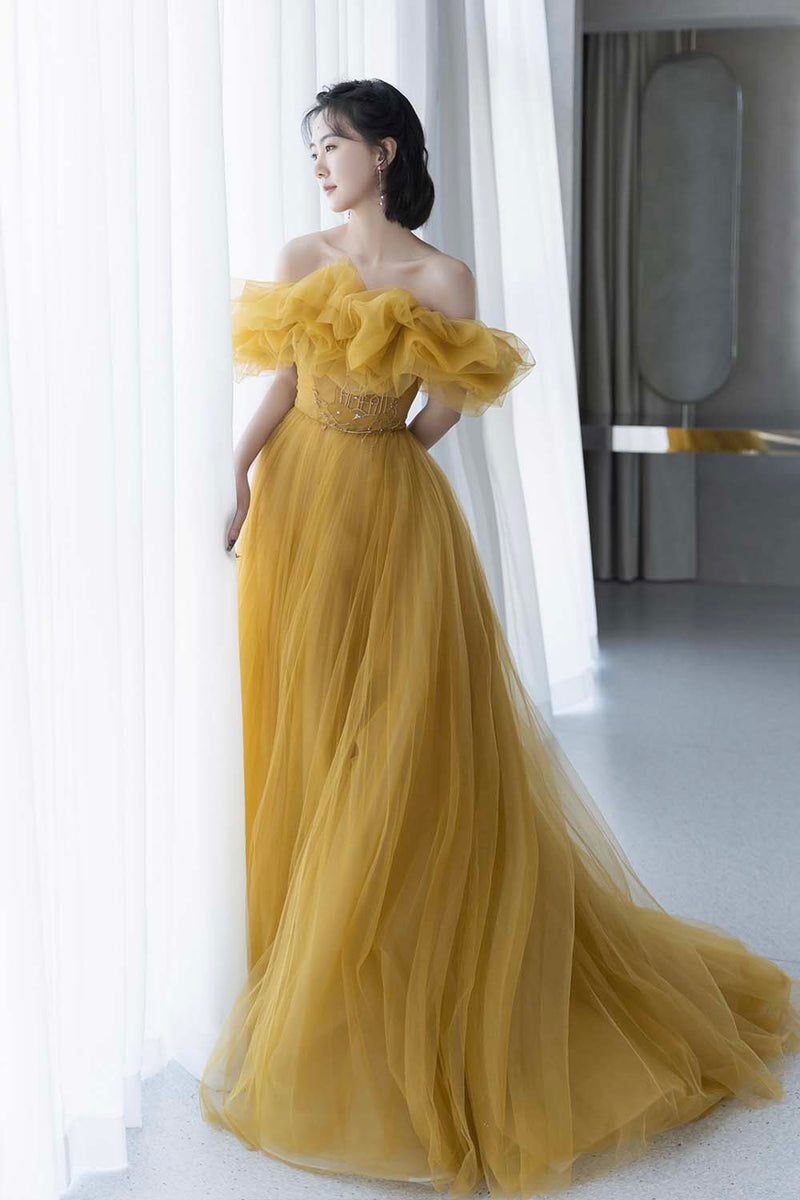 LP Florencia Yellow Off Shoulder Gown
