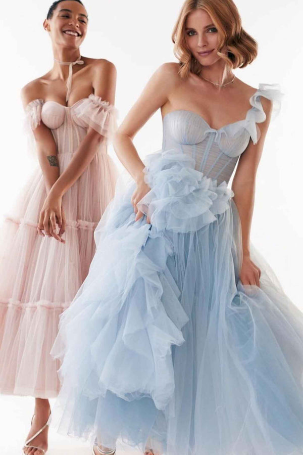 Milla Dione Misty Rose Tulle Off Shoulder Midi Gown